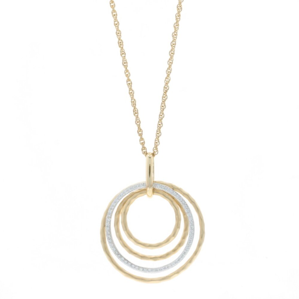 Yellow Gold Diamond Concentric Circle Pendant Necklace 18 1/4" 14k Round .22ctw